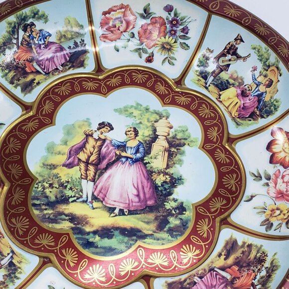 Daher Decorated Ware Tin Bowl 10" 1971 England Courting Couple Victorian - Picture 3 of 8